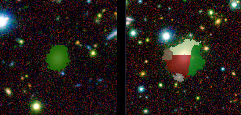 Left: Galaxy correctly identified by the algorithm. Right: Galaxy incorrectly shredded by the algorithm. 